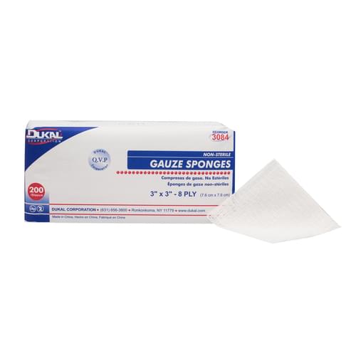 Gauze Sponge, Non-Sterile - 3" x 3" 8-ply (Bag of 200)