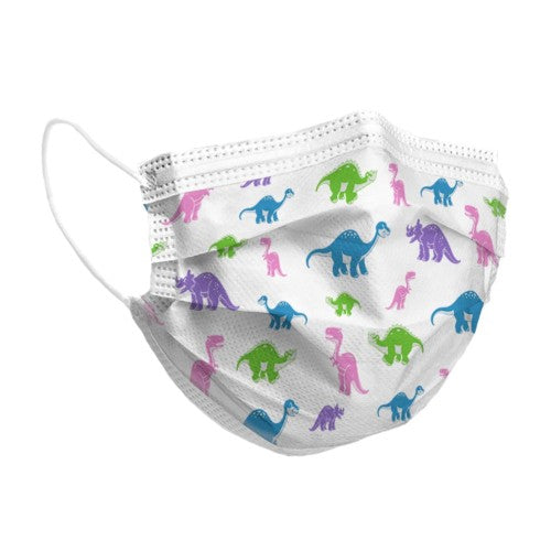 PRIMED PG4-1680 Pediatric Mask Dinosaur Pattern (3.15"" x 5.5"") 3-Ply With Filter - Box of 50