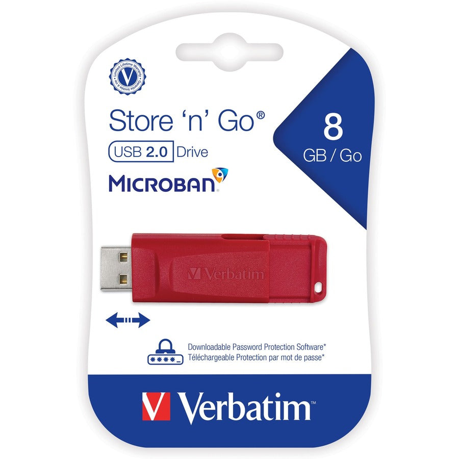 Verbatim 8GB Store 'n' Go USB Flash Drive - Red - 8 GB - USB 2.0 - Red - Lifetime Warranty - 1 Each