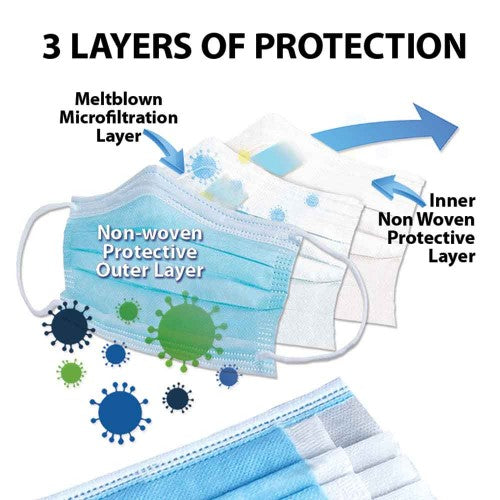 "PRIMED PG4-1073 Level 3 Anti-Fog Foam Earloop Face Mask Indigo 4-Ply With Filter - Box of 50 "