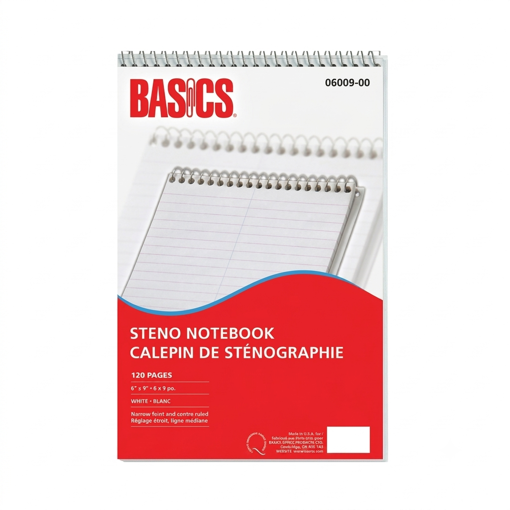 Basics® Steno Notebook 6" x 9" 120 pages - 120 Pages - Spiral Bound - 6" x 9" - Cardboard Cover - Flexible Cover