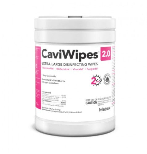 CaviWipes 2.0 Disinfecting Surface Wipes, X Large - 9" x 12" (Canister of 65)