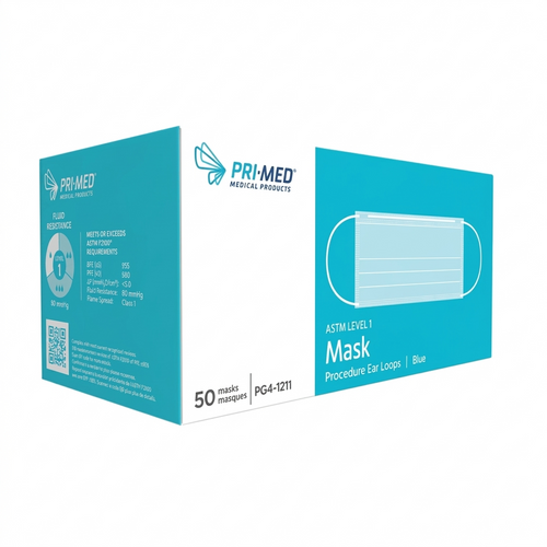 PG4-1211 Level 1 Procedure Earloop Face Mask Blue 3-Ply With Filter - Box of 50