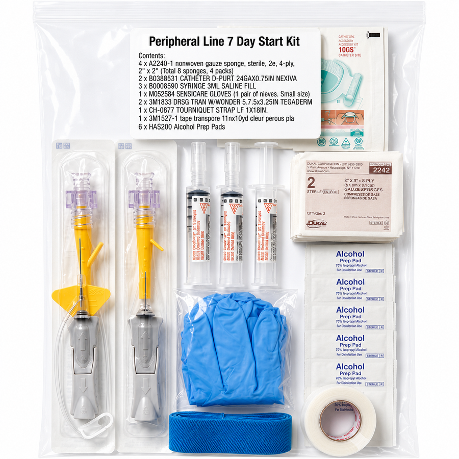 Peripheral Line 7 Day Start Basic Kit (Can Customize Catheter Gauge Size)