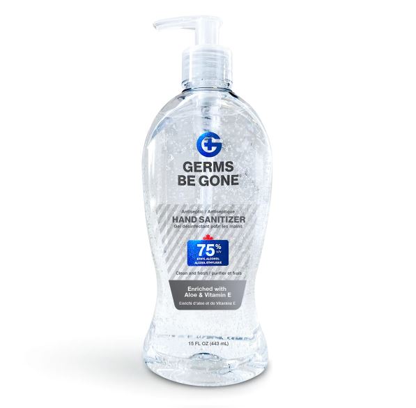 Germs Be Gone Hand Sanitizer Gel 443 mL 75% v/v (65% w/w) Ethyl Alcohol with Aloe & Vit E