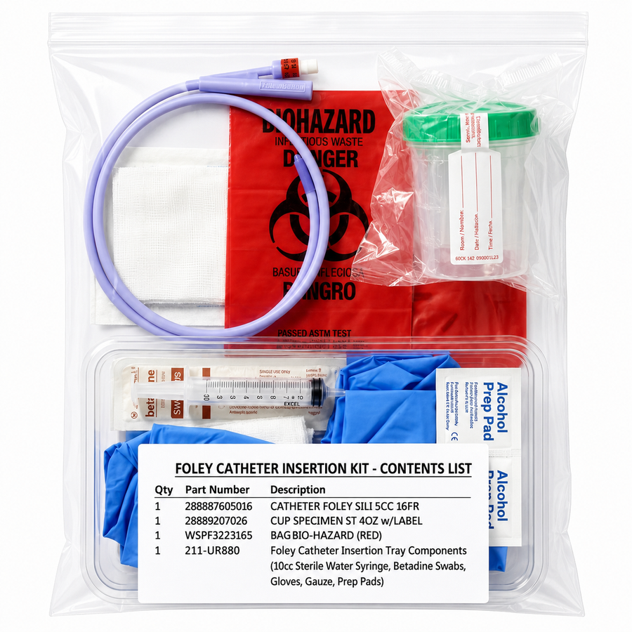 Catheter Insertion Kit with 16Fr Silicone Foley Catheter (Customizable Sizing)