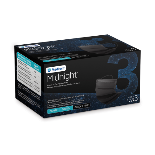 Medicom Midnight Level 3 Earloop Face Mask - Black (Box of 50)
