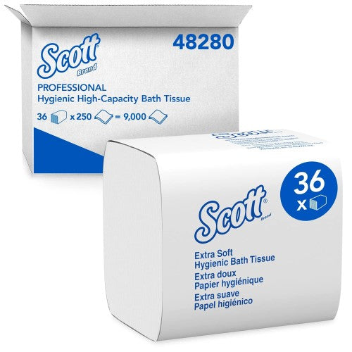 Scott Control Extra Soft Hygienic Bathroom Tissue, 2 Ply, Single Pull - 250 Sheets / Pack, 36 Packs / Case