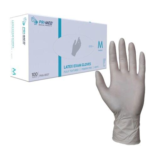 PRIMED Flex Latex Powder Free White Exam Gloves (Box of 100)