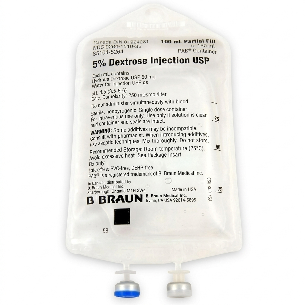 SOLUTION DEXTROSE 5% 100/150ML INJ && PARTIAL ADDITIVE BAG PLAS CA/64