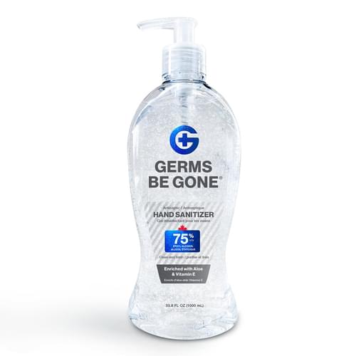Germs Be Gone Hand Sanitizer Gel Pump 75% v/v Ethyl Alcohol W/ Aloe & Vitamin E - 1000 mL