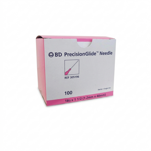 NEEDLE HYPO 18GX1.5IN R/BEV ST 100EA/BX