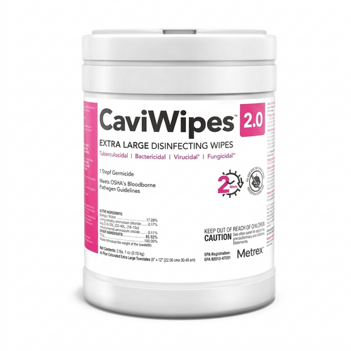 MET11-1410 CaviWipes 2.0 Disinfecting Surface Wipes, Regular - 6" x 6.75" (Canister of 160)