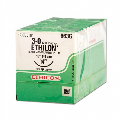 Ethicon Nylon Sutures 3-0 FS-1 24 mm Needle 18" 12/box
