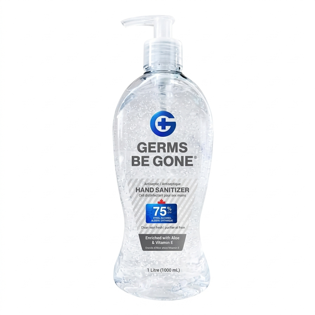 Germs Be Gone Hand Sanitizer Gel Pump 75% v/v Ethyl Alcohol W/ Aloe & Vitamin E - 1000 mL
