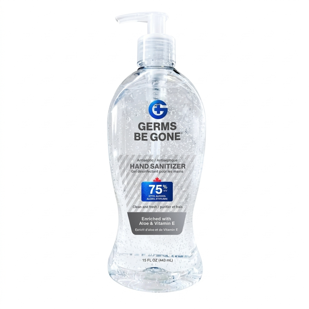 Germs Be Gone Hand Sanitizer Gel 443 mL 75% v/v (65% w/w) Ethyl Alcohol with Aloe & Vit E