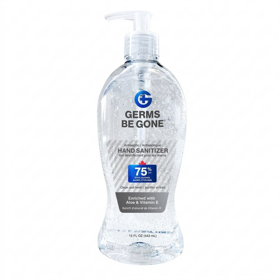 Germs Be Gone Hand Sanitizer Gel 443 mL 75% v/v (65% w/w) Ethyl Alcohol with Aloe & Vit E
