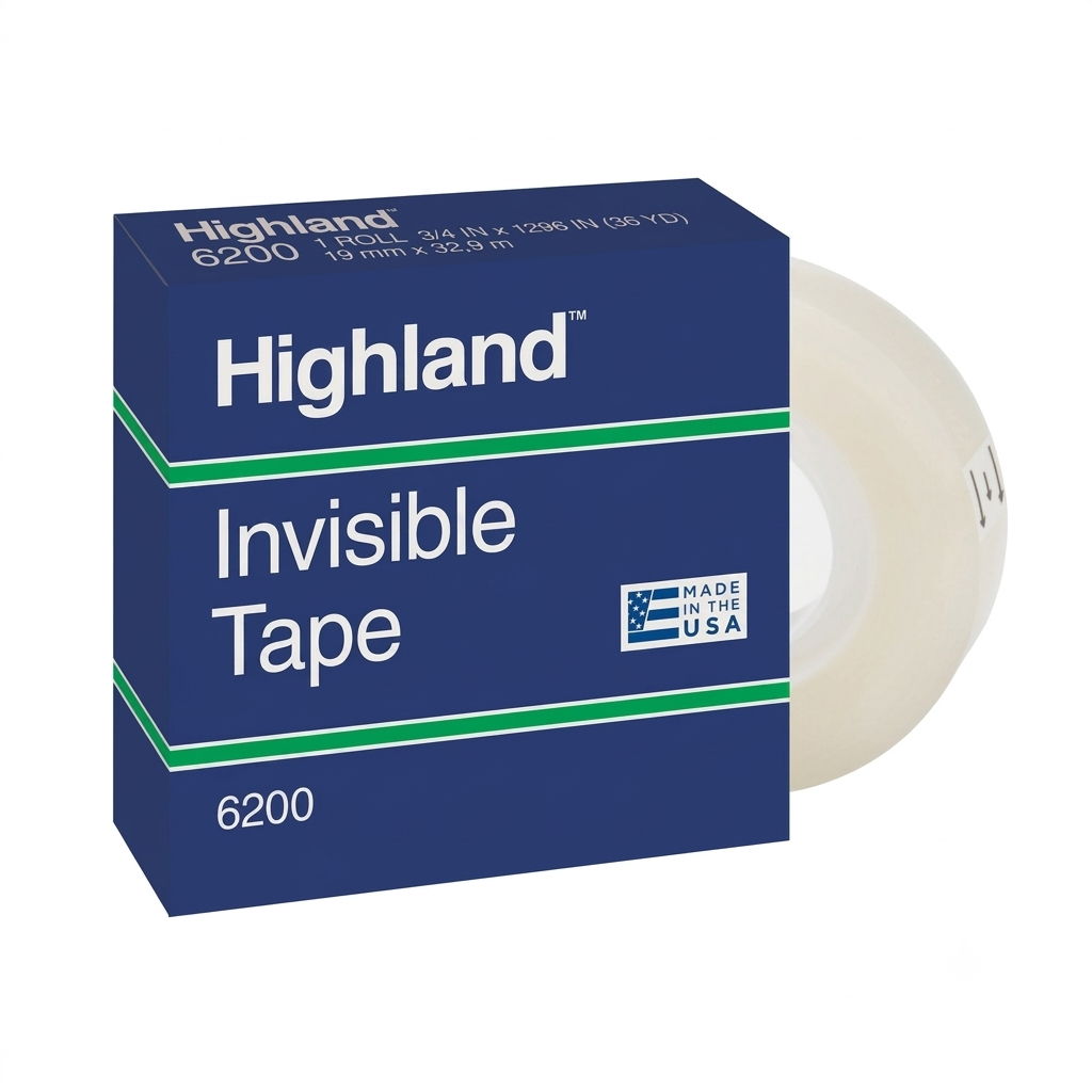 3M Highland Permanent Invisible Transparent Tape - 36 yd (32.9 m) Length x 0.75" (19 mm) Width - 1" Core - 1 Each - Clear