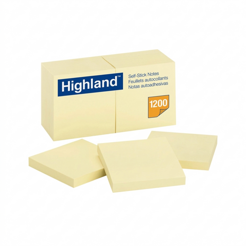 HIGHLAND SELF-STICKING NOTEPADS, 1200, 3" X 3", SQUARE, 100 SHEETS PER PAD, UNRULED, 12/PK