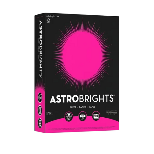 Astrobrights Laser, Inkjet Colored Paper - Fireball Fuschia - Letter - 8 1/2" x 11" - 24 lb Basis Weight - Smooth - 500 / Pack
