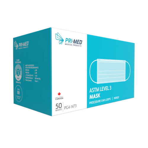 PRIMED ASTM Level 3 Procedure Earloop Face Mask - Indigo (Box of 50)