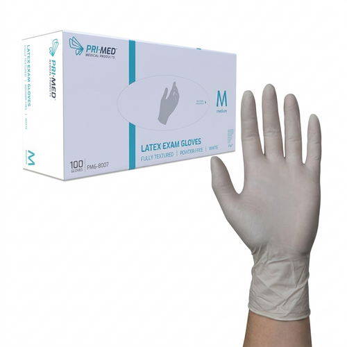PRIMED Flex Latex Powder Free White Exam Gloves (Box of 100)