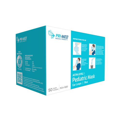 PRIMED PG4-1660 Pediatric Level 1 Mask Blue (3.15"" x 5.5"") 3-Ply With Filter - Box of 50 - 263-PG4-1660