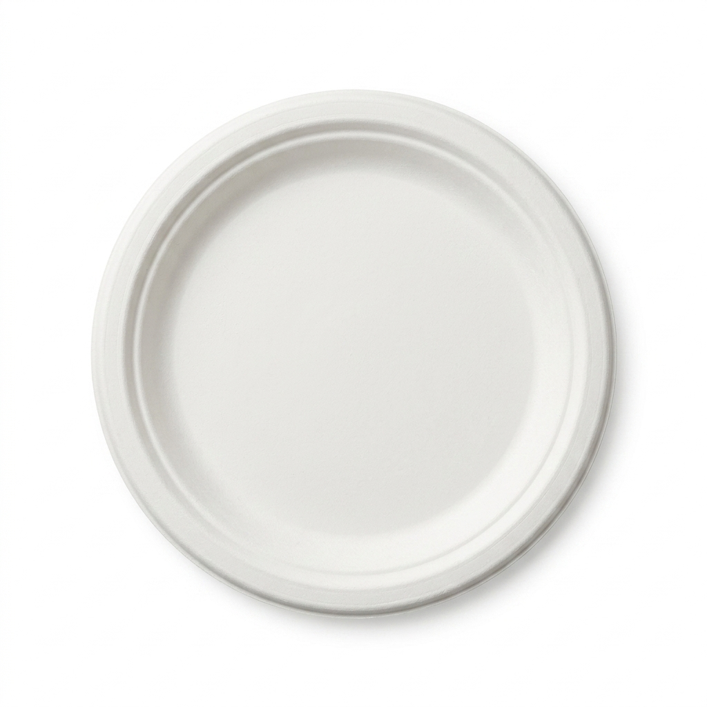 P090 RITEEARTH 9" BAGASSE ROUND PLATES 500/CS, 48CS/SK 8CS/TI, 4X125