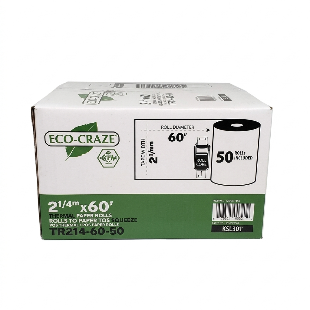 ECO-CRAZE - 2 1/4"X60' THERMAL ROLLS (DEBIT MACHINE ROLL) 50 ROLLS/CASE