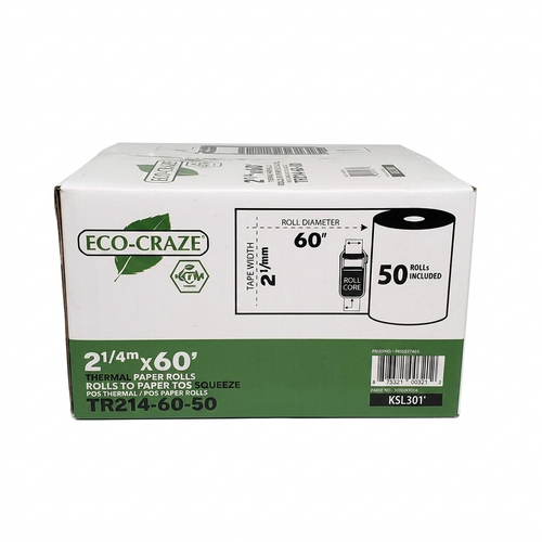 ECO-CRAZE - 2 1/4"X60' THERMAL ROLLS (DEBIT MACHINE ROLL) 50 ROLLS/CASE