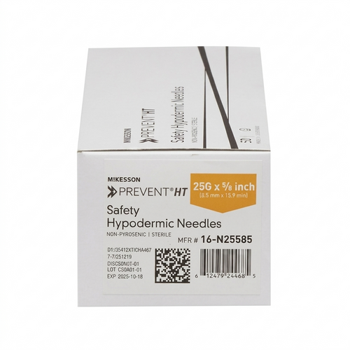 Hypodermic Safety Needle, 25G x 5/8", Box of 50