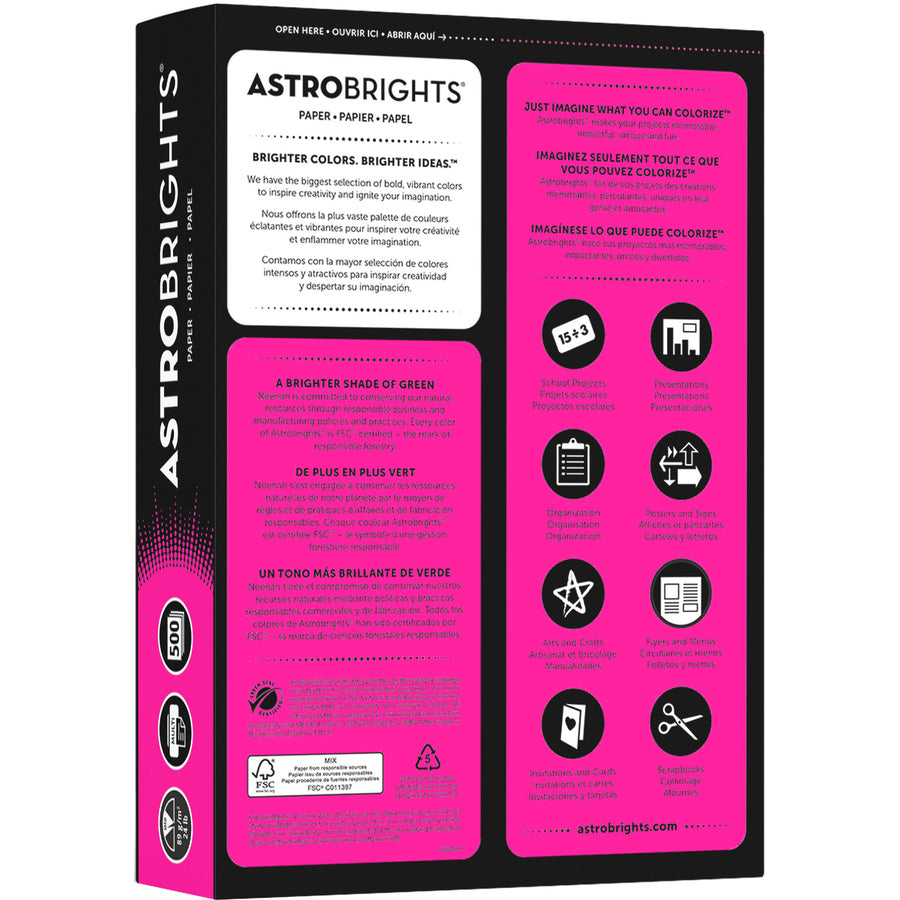 Astrobrights Laser, Inkjet Colored Paper - Fireball Fuschia - Letter - 8 1/2" x 11" - 24 lb Basis Weight - Smooth - 500 / Pack
