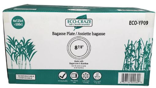 Eco-Craze - 9" Round Bagasse Lunch Plates - Case of 500 Cups