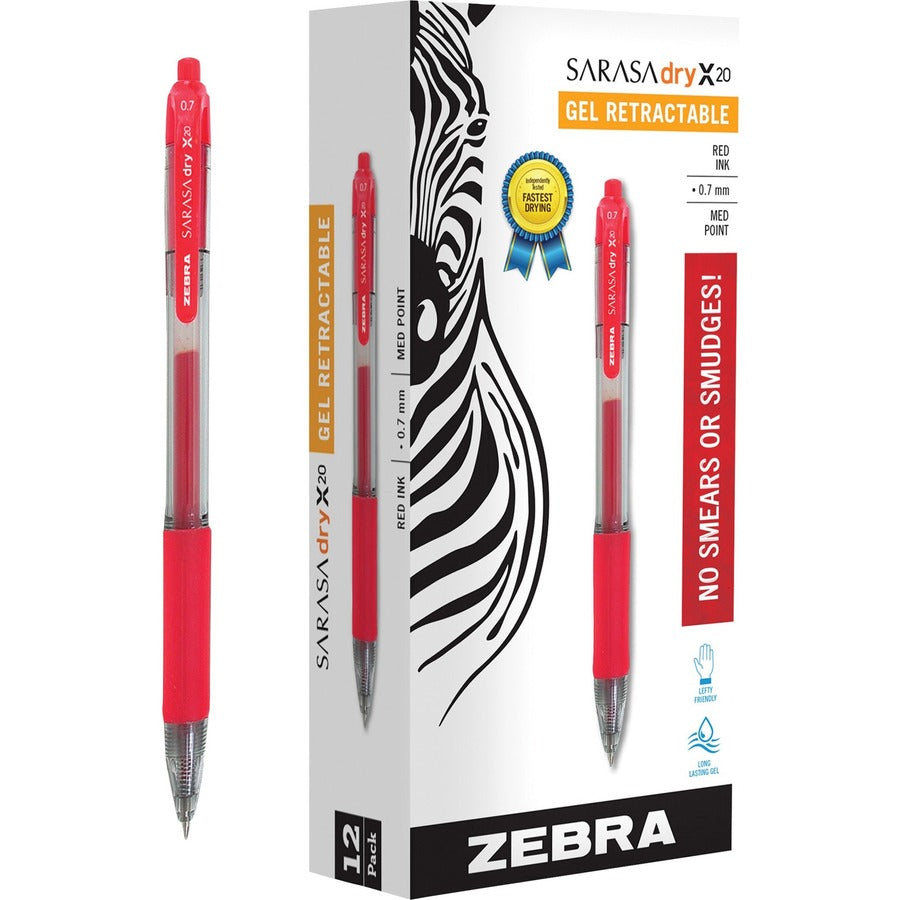 Zebra Pen Sarasa Gel Retractable Pens - Medium Pen Point - 0.7 mm Pen Point Size - Refillable - Retractable - Red Pigment-based Ink - Translucent Barrel